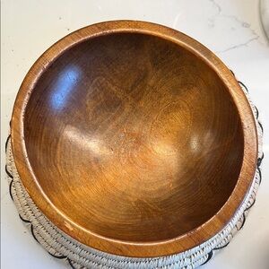 Brown Wooden Serveware Bowl with Ornate Base
